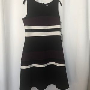 Black Purple Cream Stripe A Line Midi Dress